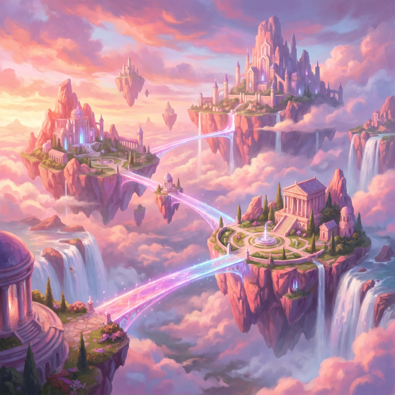 AI-generated fantasy floating city artwork created with Goddo